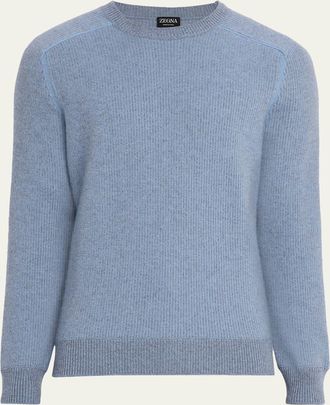 Ermenegildo Zegna Mens Cashmere Rib Saddle Crewneck Sweater