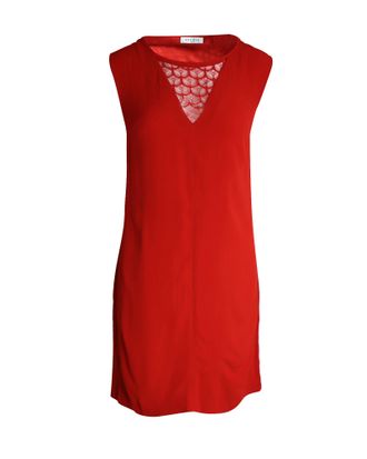 Sandro Sandro Paris mouwloze jurk met V-hals en kanten details in rode cupro