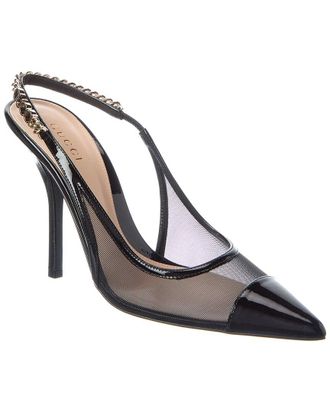 Gucci Signoria Mesh & Patent Slingback Pump