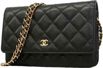 Chanel Black Grained Calfskin Chain/Shoulder Wallet (Pre-Owned)
