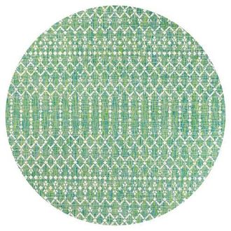 Jonathan Y Designs Ourika Moroccan Geometric Textured Weave Indoor/Outdoor Round Area Rug in Green/cream at Nordstrom, Size 5Ft 0In X 5Ft 0In