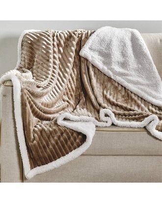 Luxury Home Textured Reversible Sherpa Plush Throw Blanket