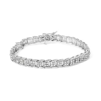 House of Brilliance 925 Sterling Silver 2.0 Cttw Diamond Fan-Shaped Fancy Chevron Link Tennis Bracelet