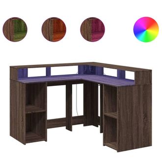 Berkfield Home Desk with LED Lights Brown Oak 130x130x91 cm Engineered Wood | Size: 130 x 130 x 91 cm