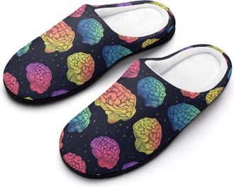 Generic Rainbow Brains Pattern Mens House Slippers Memory Foam Washable Cotton Slip on Home Shoes