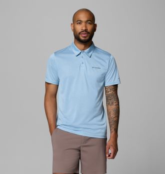 Columbia Poloshirt COLUMBIA, Herren, Gr. XXL (56), ripple blau heather, Obermaterial: 100% Polyester, Shirts Poloshirt, lockere Passform, Kurzarm, f&uuml;r Wanderun