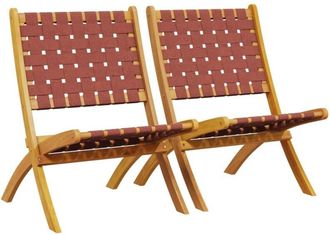 vidaXL Folding Garden Chairs 2 pcs Red Solid Wood Acacia and Fabric vidaXL