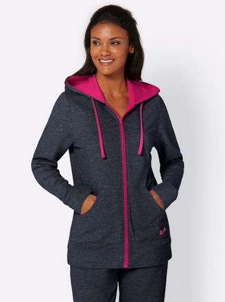 Feel Good Langjacke FEEL GOOD, Damen, Gr. 36/38, blau (marine, pink), 60% Baumwolle, 40% Polyester, unifarben, Jacken Langjacke