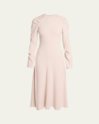 Victoria Beckham Long-Sleeve Pleated Raglan Midi Dress