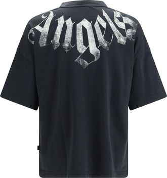 Palm Angels Mens Big Neck Logo T-Shirt Black-Off White Cotton T-Shirts And Polos
