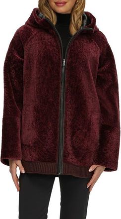 Gorski Reversible Textured Genuine Shearling Lamb Zip Parka with Ribbed Hem in Burgundy/black at Nordstrom, Size X-Small