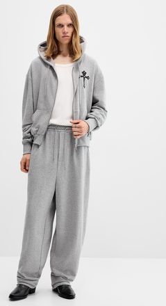 Djab Mens Gothic cross fleece loose pant Wide fit Imported from Seoul