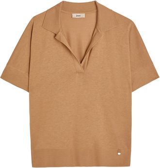 Herno Fine-knit Polo top - Camel - 48 (UK16 / XL)