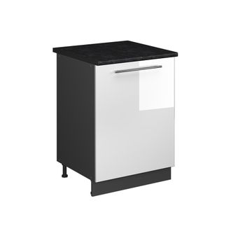 Vicco Mueble Bajo De Cocina Fame-line, Blanco Alto Brillo/antracita, 60 Cm 1 Puerta Con Encimera, Vicco