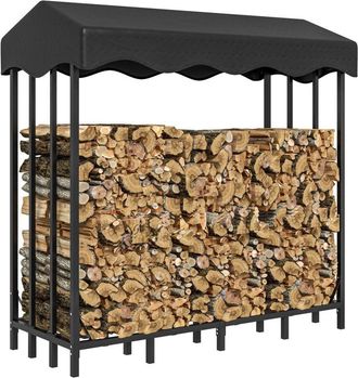 OUTSUNNY Soporte Para Le&ntilde;a Con Cubierta Estante De Le&ntilde;a Le&ntilde;ero De Metal Con Estructura Reforzada Carga 1200 Kg 143x70x145 Cm Negro