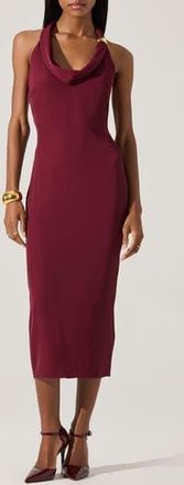 ASTR the Label Alanna Metal Buckle Detail Halter Neck Dress in Wine at Nordstrom Rack, Size X-Small