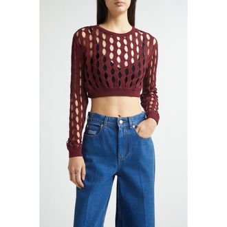Marni Perforated Crewneck Sweater in Burgundy at Nordstrom, Size 10 Us