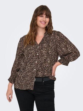 Only Carmakoma Druckbluse ONLY CARMAKOMA CARRAYA 3/4 SHIRT WVN NOOS, Damen, Gr. 42, silber mink aop:animal, Web, Obermaterial: 100% Viskose, bedruckt, regular fit no