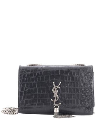 Saint Laurent Black Croc-Embossed Leather Classic Monogram Tassel Crossbody Medium (Authentic Pre-Loved)