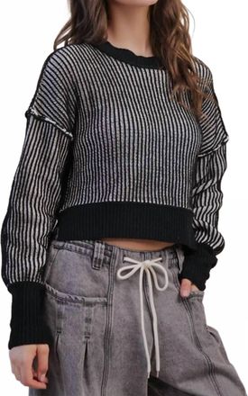Very J Cropped Stripe Sweater In Black