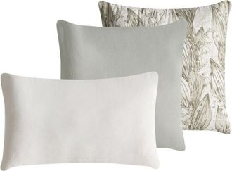 Beliani Conjunto De 3 Cojines Decorativos De Algod&oacute;n Con Motivo Floral 45/30 X 45/50 Cm Verde/blanco Xylopia