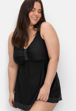 Sheego Tankini-Top SHEEGO, Damen, Gr. 40, Cup C, schwarz (schwarz gepunktet), Elasthan, Polyamid, Bikini-Oberteile Tankini-Top