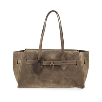 Brunello Cucinelli Su&egrave;de Schoudertas met Slotdetail - Dames - Tassen - Beige - Maat: ONE Size Su&egrave;de
