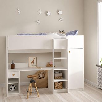 Dmora Composici&oacute;n Habitaci&oacute;n Laliso, Un Caj&oacute;n, Tama&ntilde;o Colch&oacute;n 90x200 Cm, Compacto Multiusos, 203x104x150h Cm Blanco