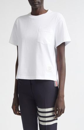 Thom Browne Medium Weight Cotton Jersey Boxy Pocket Tee in White at Nordstrom, Size 2 Us