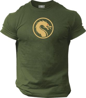 Generic Dragon T Shirt Gym Clothing Bodybuilding Training Workout Exercise Fitness Boxing MMA Top (UK, Alpha, L, Regular, Regular, Military Green)