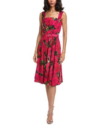 Oscar De La Renta Square Neck Dahlia Poplin Dress