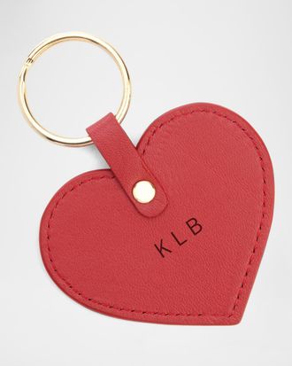 Royce Leather Monogrammed Leather Heart-Shaped Key Chain, Personalized