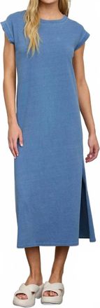 J.O.A. Short Sleeve Side Slit Detail Knit T-Shirt Midi Dress In Dark Denim