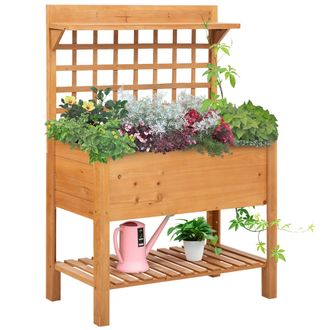 OUTSUNNY Wooden Planter Raised Elevated Garden Bed w/ 2 Shelves - 105x40x135cm | TJ Hughes