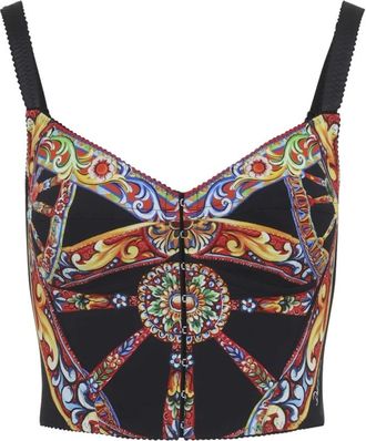 Dolce & Gabbana Carretto Print Charmeuse Corset Top - Dames - Tops zonder mouwen - Veelkleurig - XS - Tops
