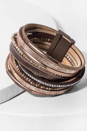 Saachi Womens Glimmer Beads Stackable Leather Bracelet In Bronze