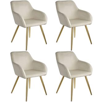 TecTake Accent Chair Marilyn Set Of 4 - Cream/Gold in Cream | Size: 4 Pack