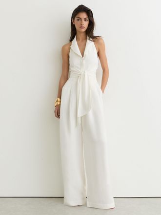 Reiss Petite Tie-front Wide-leg Jumpsuit With Linen, 12