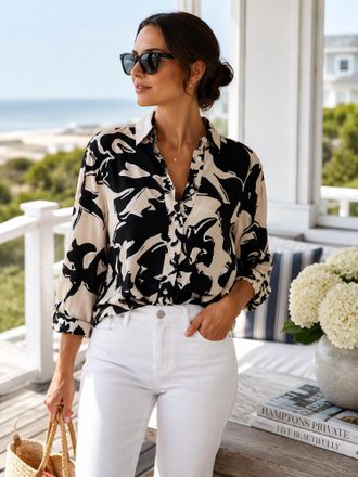 Derek Lam Lacey Button Down Shirt In Safari Multi B & W