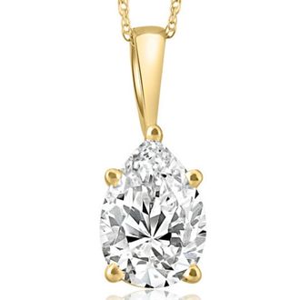 Pompeii3 Certified 2 Ct Pear Solitaire Diamond Pendant 14k Yellow Gold Necklace Lab Grown