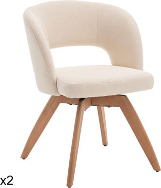 Happy Garden Pack de 2 sillas de madera clara y tejido boucl&eacute; beige