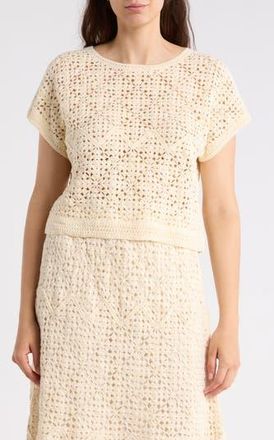 Adrianna Papell Floral Open Stitch Sweater in Cream at Nordstrom Rack, Size X-Small