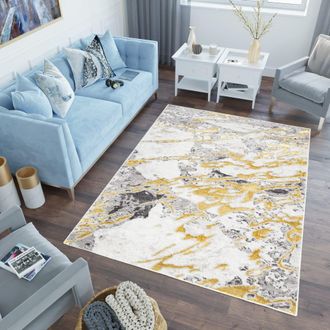 Tapiso Alfombra de polipropileno en oro, crema y gris 120x170 cm