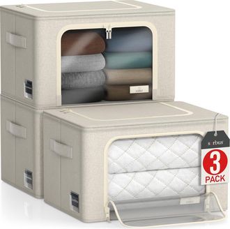 Sorbus 3-Pack Zip Storage Bins in Beige at Nordstrom Rack