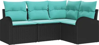 vidaXL Conjunto De Sof&aacute;s De Jard&iacute;n 4 Uds. Negro Y Turquesa Vidaxl