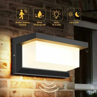 Hoopzi Outdoor lighting led wall light with motion sensor Modern wall light Waterproof IP65 Square induction radar lighting for Patio Balcony Garage