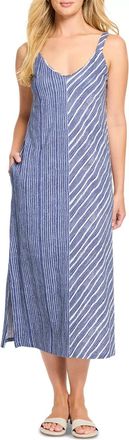 Nic+Zoe Nic+Zoe Tank Dress Womens Indigo White Striped Cotton Sleeveless RED61