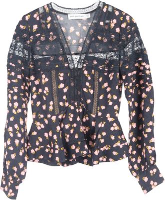 Self Portrait Lace-Trimmed Floral-Print Peplum Top in Multicolor Viscose