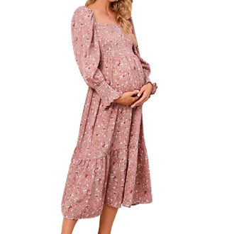 Generic Winter Prom Dresses Spring Pregnant Chiffon Dress Small Floral Dress Long Sleeved Dress Pregnants Sexy Photography Props Off Shoulders Maternity Dress