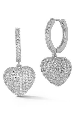 Glaze Jewelry Pav&eacute; Cubic Zirconia Heart Drop Huggie Hoop Earrings in Silver at Nordstrom Rack